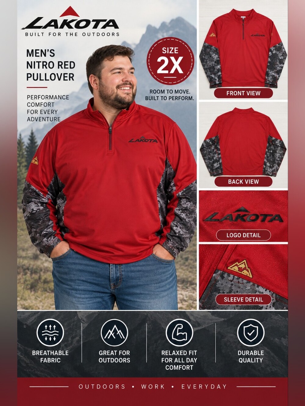 Lakota mens 2X nitro red pullover athletic sweatshirt #06